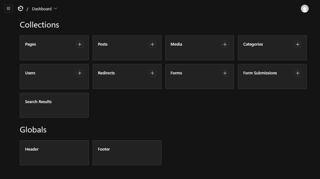 Payload admin screenshot